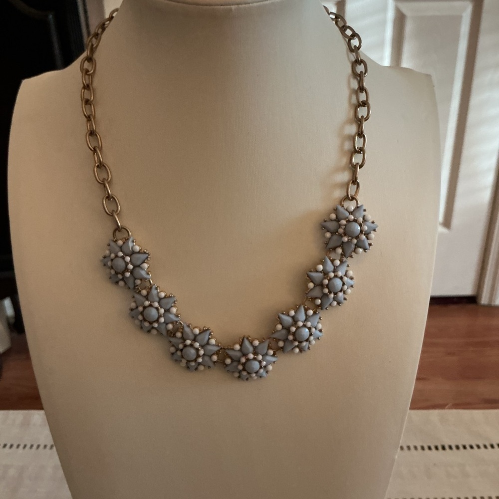 Light Blue Statement Gold Tone Necklace